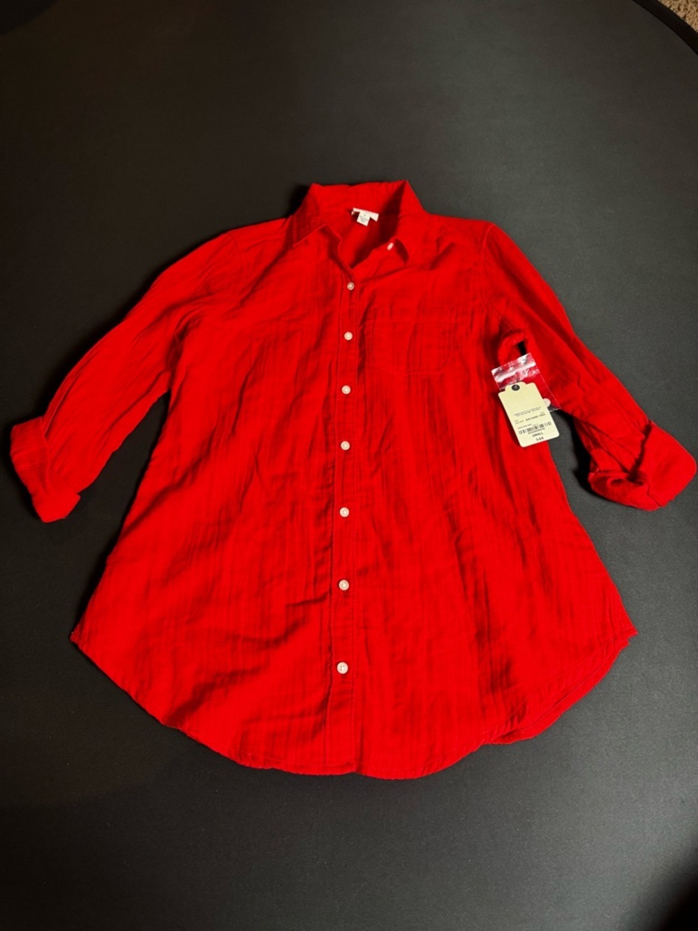 NWT St. John's Bay Red Button-Down Cotton Shirt Minimalist Classic
